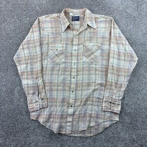 Vintage Dee Cee Rangers Shirt Mens XL Tan Plaid Western Pearl Snap USA Made